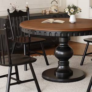 Table à manger ronde en bois massif de style américain vintage avec grain de bois de frêne, design français, pour petites maisons et appartements - Product Image 2