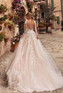Abiti da sposa di nuovo arrivo abiti da sposa in pizzo a maniche lunghe con collo a maniche lunghe abito da sposa personalizzato in medio oriente - Product Image 3