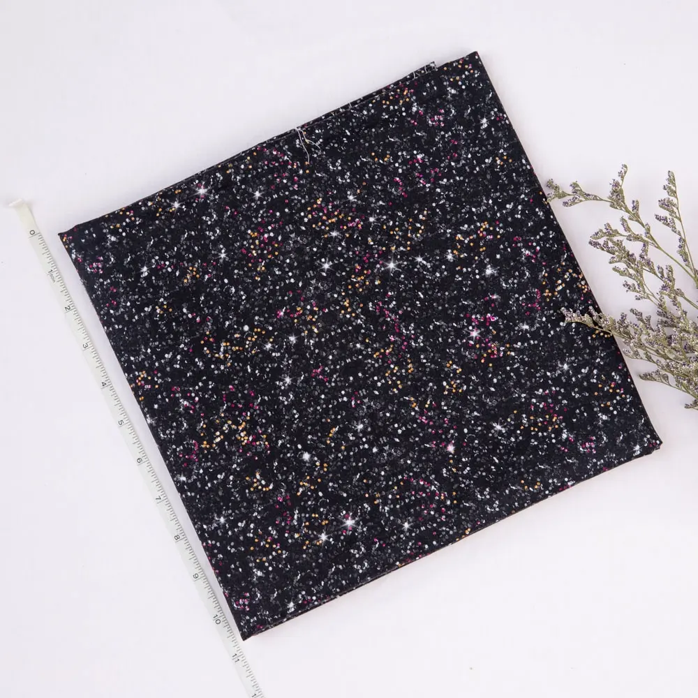 Çin yazıcı siyah glitter desen 145gsm hafif % 100% organik pamuk dijital baskılı kapitone kumaş bebek için