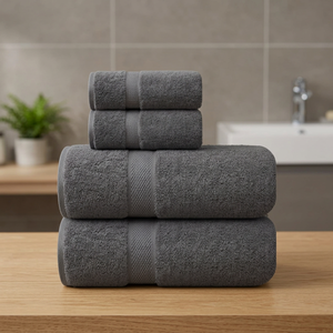 Juego de Toallas de Baño ORCHID de Algodón Gris, Color Sólido, Rectangulares, Suaves, de Secado Rápido y Ecológicas - Product Image 1