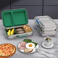 AOHEA Boîte à lunch en acier inoxydable à 2 compartiments pour enfants Boîte à lunch en acier inoxydable Boîte à lunch Bento étanche en silicone