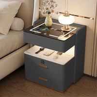 Table de chevet intelligente de luxe, table de chevet moderne avec lumière LED, charge sans fil, verrouillage par empreinte digitale, armoire solide pour salon et chambre à coucher