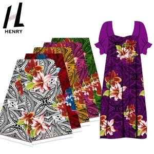 Multi-Colour Options New Blooming Lily Polyester Printed Polynesian Style Fabric For Skirts & Dresses