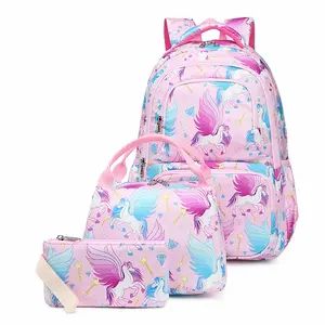 Kustom gadis 3 buah set tas sekolah, anak-anak kembali ke sekolah set tas buku untuk anak perempuan