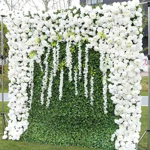 خلفيات لحفلات أعياد الميلاد من تصميم المصنع الأصلي زهور حرير بيضاء صناعية دوارة للديكور 3D جدار زهور لحفلات الزفاف