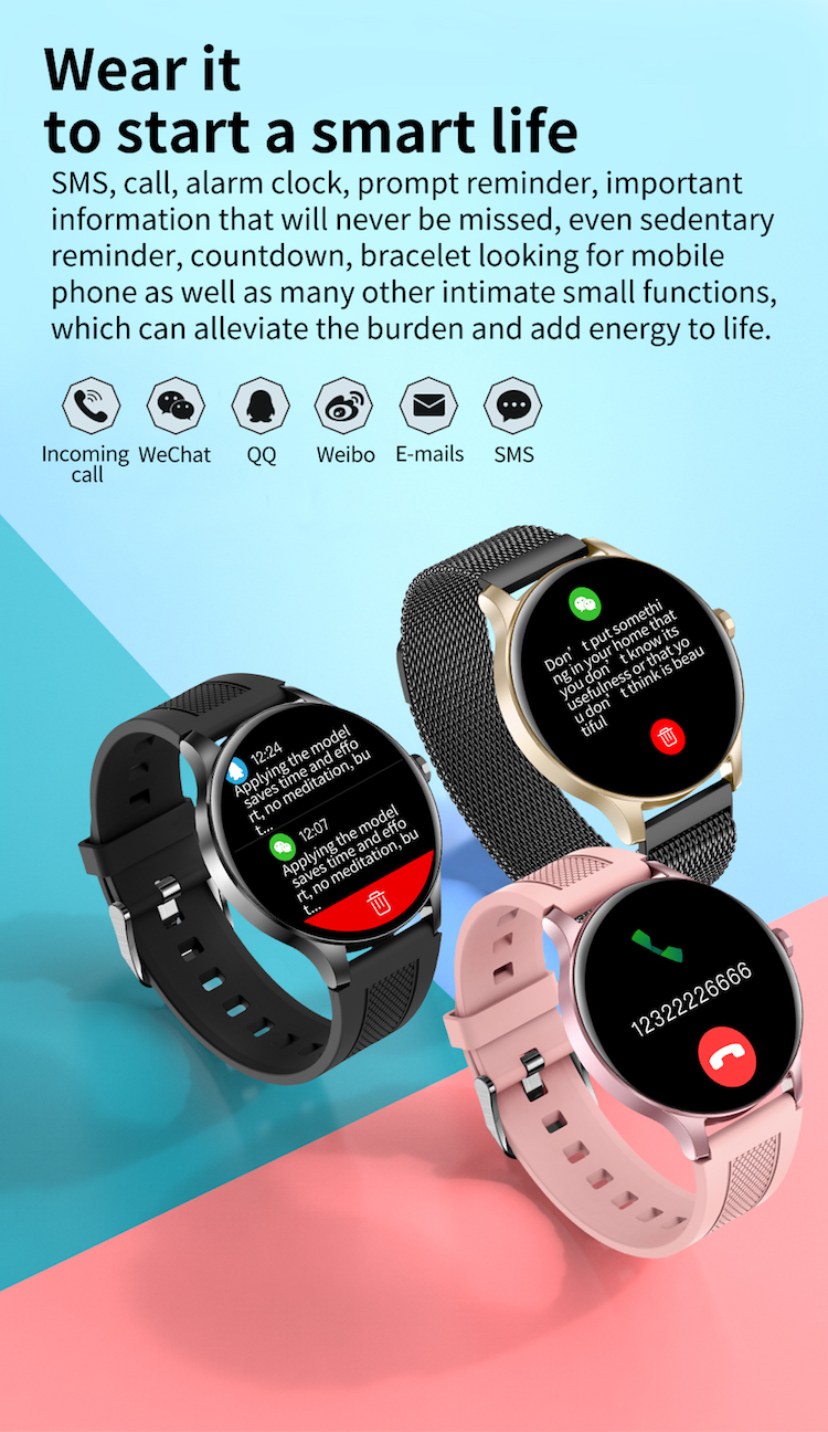 ce rohs最新智能手表血氧心率睡眠监测器运动健身手环带ip67防水圆形