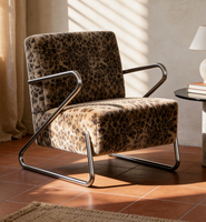 Fauteuil en acier inoxydable à imprimé léopard brun mat de style mid-century avec mousse haute densité pour salons, balcons et cafés