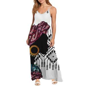 Sublimación personalizada Poliéster <span class=keywords><strong>Afro</strong></span> American Beach Sun Vestidos Mujeres Casual Loose Chiffon Casual Slip V Neck Vestidos <span class=keywords><strong>de</strong></span> noche Blanco - Product Image 2