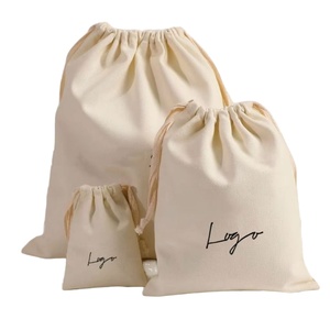 Sac à poussière en toile de coton avec logo personnalisé, pochette à cordon pour bijoux, sac cadeau avec ruban - Product Image 1