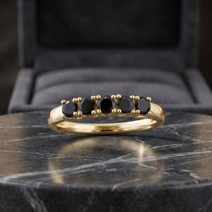 Bague de fiançailles tendance pour femme en or jaune plaqué rhodium avec diamant noir naturel rond, or 10K 14K 18K, argent 925 935 - Product Image 1