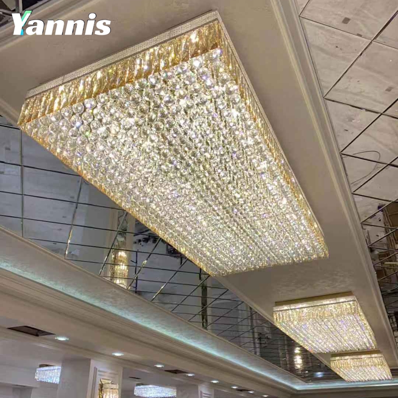 Стальной прямоугольник большой современный отель Банкетный зал освещение Хрустальный Ресторан свадебное украшение роскошная люстра