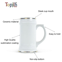 Mug à bière en céramique Topjlh 22oz avec poignée, bord doré, mug blanc vierge pour sublimation, impression de logo personnalisé