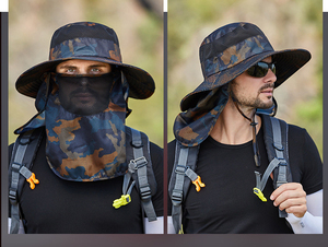 Sombrero de pescador de camuflaje al por mayor con cubierta de cara y cuello gorra de pesca de camuflaje al aire libre sombreros de pescador - Product Image 6