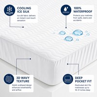 Protège-matelas AOSEN en polyéthylène 55% soie glacée, imperméable, doux et rafraîchissant, avec poches profondes, style drap-housse