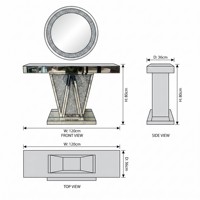 Table console en verre effet diamant broyé, base en V, luxe moderne pour salon, villa, hôtel