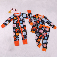 Piyama Anak Grosir Custom Print Bambu Kasual Musim Dingin Bernapas Unisex Motif Barat Patchwork Kaktus Sapi Balita Lengan Panjang 2Pcs
