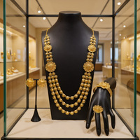 Nouvel ensemble de bijoux plaqué or 24 carats : collier long, boucles d'oreilles, bracelet et bague – Ornement de Dubaï, lot de mariée alluvial