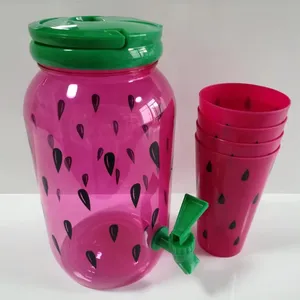 Jarra de água plástica impressa personalizada, conjunto de vasos para bebidas com copos