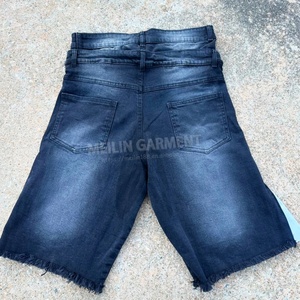 Shorts en jean vintage d'été sur mesure, de haute qualité, style streetwear ample, avec patchs déchirés, denim délavé, double taille - Product Image 5