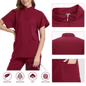 Women <b>Scrubs</b> Set Solid Color Knitted Moisture Wicking Split Uniform Hospital Workwear Operating Room <b>Clothes</b> - Product Image 3