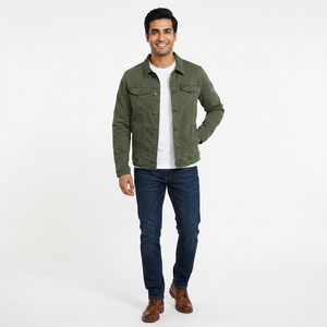 Chaqueta Vaquera Casual Clásica para Hombre 2026, Corte Ajustado, Color Verde 1 XL, Chaqueta de Mezclilla a la Moda - Product Image 1