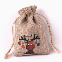 2024 logo personnalisé 6x4 "sac de rangement à cordon de Jute écologique père noël bonhomme de neige renne sacs-cadeaux de noël sacs de bonbons en gros