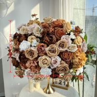 DKB Bouquet de fleurs artificielles de luxe en soie bleue pour mariage, centre de table, décoration florale, composition florale, boule de fleurs