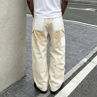 Pantalon de travail en toile épaisse délavée sur mesure OEM, avec double genouillère, effet éclaboussures de peinture, coupe large, style Y2K Grunge Streetwear pour homme