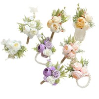 Korsase Bunga Mawar Buatan dari Kain untuk Tamu Pernikahan, Boutonniere Bunga Tangan, Babys Breath