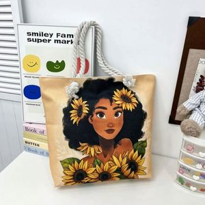 Sac fourre-tout tendance et mignon en coton écologique, réutilisable, pour courses, motif dessin animé, à porter à l'épaule - Product Image 1