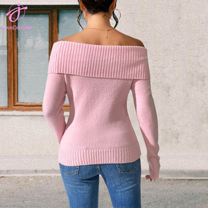 Loveda all'ingrosso da donna Slim Fit colletto <span class=keywords><strong>monospalla</strong></span> maglione Sexy off the shoulen tinta unita <span class=keywords><strong>maglia</strong></span> di Base - Product Image 3