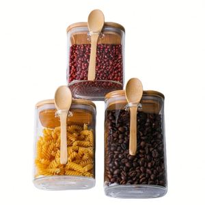 Square Airtight Glass <b>Jars</b> <b>Kitchen</b> Food <b>Storage</b> Containers Clear Glass <b>Storage</b> <b>Jar</b> with Bamboo Lids & Spoon <b>for</b> Coffee Beans - Product Image 4