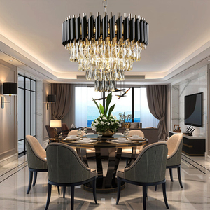 Lustre rond en cristal K9 en fer noir mat doré brillant 8*E14 LED, luminaires suspendus de luxe - Product Image 2