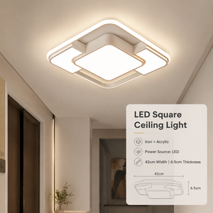 โคมไฟเพดาน LED สี่เหลี่ยมทันสมัย ​​อะคริลิคเหล็กติดพื้นผิว รีโมทดิมได้สามสี สำหรับห้องนั่งเล่น ห้องนอน ห้องโถง - Product Image 4