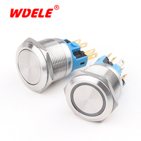 WD22mm Interrupteur momentané étanche Interrupteur à bouton-poussoir en métal 12 volts avec télécommande LED 6pin 1NO1NC