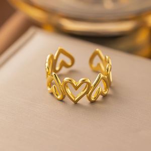 Bagues de luxe en acier inoxydable plaqué or 18 carats, motif cœur et papillon, pour femme, style vintage, fleur géométrique, idéales pour un cadeau - Product Image 2