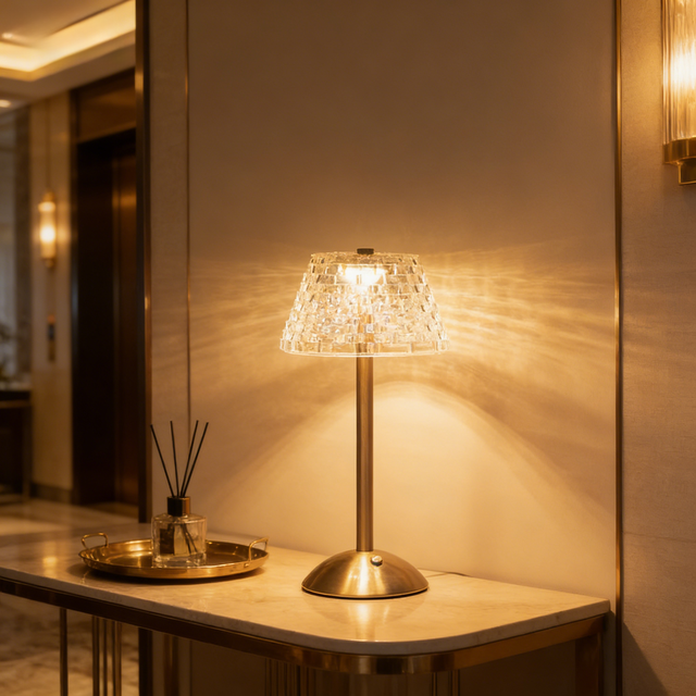USB Battery Power Cordless Gold Round Metal Base Fluted Flower Shade Vintage Style Led Table Lamp for Restaurant Home Hotel