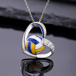 Ciondolo a Forma di Pallone da Pallavolo Placcato Argento con Cristalli e Strass, Gioiello Unisex Regalo Stile Casual Sportivo - Product Image 1