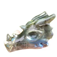 Buen Flash labradorita Natural de la mano tallada estatua del Dragón dragón de cristal cabeza cráneo escultura