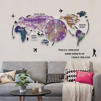 Jam dinding Digital akrilik dekorasi dinding, jam dinding Led pintar bentuk peta dunia kreatif dengan kalender 74x34cm
