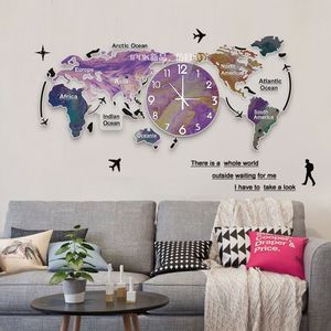 Relojes de pared digitales acrílicos decorativos de pared de 74x34cm reloj Led inteligente con forma de mapa del mundo creativo con calendario - Product Image 5