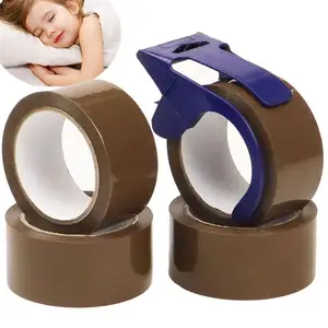 Heavy Duty Shipping Brown Tape No Noise Silent Packing Tape 4 Rolls With Refillable Dispenser BOPP Tape For Sealing
