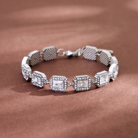 Gelang Zirkon Potongan Emerald Minimalis dengan Halo, Rantai Tenis Persegi Panjang CZ Berlapis Emas Stainless Steel, Tahan Air