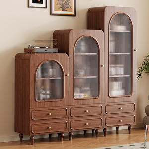 Buffet en bois vintage avec porte en verre, 2 tiroirs, meuble de rangement pour salon - Product Image 4