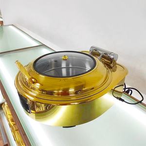 Réchaud électrique pour buffet, chauffe-plats Shefin Dish 201 en acier inoxydable perlé, <span class=keywords><strong>grand</strong></span> plat rond en verre doré - Product Image 4
