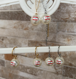 Qifei Nouveaux Produits Chaîne En Acier Inoxydable <span class=keywords><strong>Liban</strong></span> Drapeau Collier Boucles D'oreilles <span class=keywords><strong>Liban</strong></span> Imitataion <span class=keywords><strong>Perle</strong></span> Ensemble de Bijoux - Product Image 3