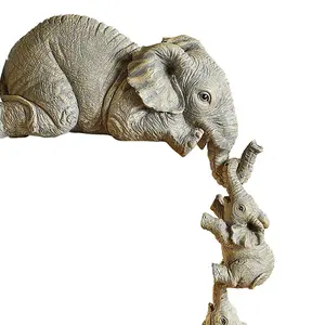 المنزل الديكور الحلي شنقا قبالة حافة الجرف تماثيل 3-قطعة الفيلة الأم شنقا 2-Babies تمثال راتنج الحرفية