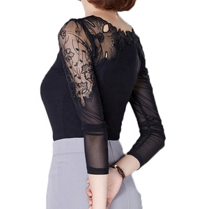 Women Casual Plus Size <strong>Sheer</strong> Long Sleeve Embroidery Crochet Lace Chiffon Tops <strong>Blouse</strong> for Summer - Product Image 5