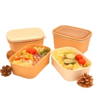 Bol à salade rectangulaire en papier kraft jetable à emporter Récipient à salade pratique biodégradable portable