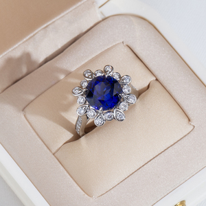 Anillo de Moda Messi Jewelry MSR-1905 PT950 con Zafiro Redondo, Anillo con Gema Azul - Product Image 6